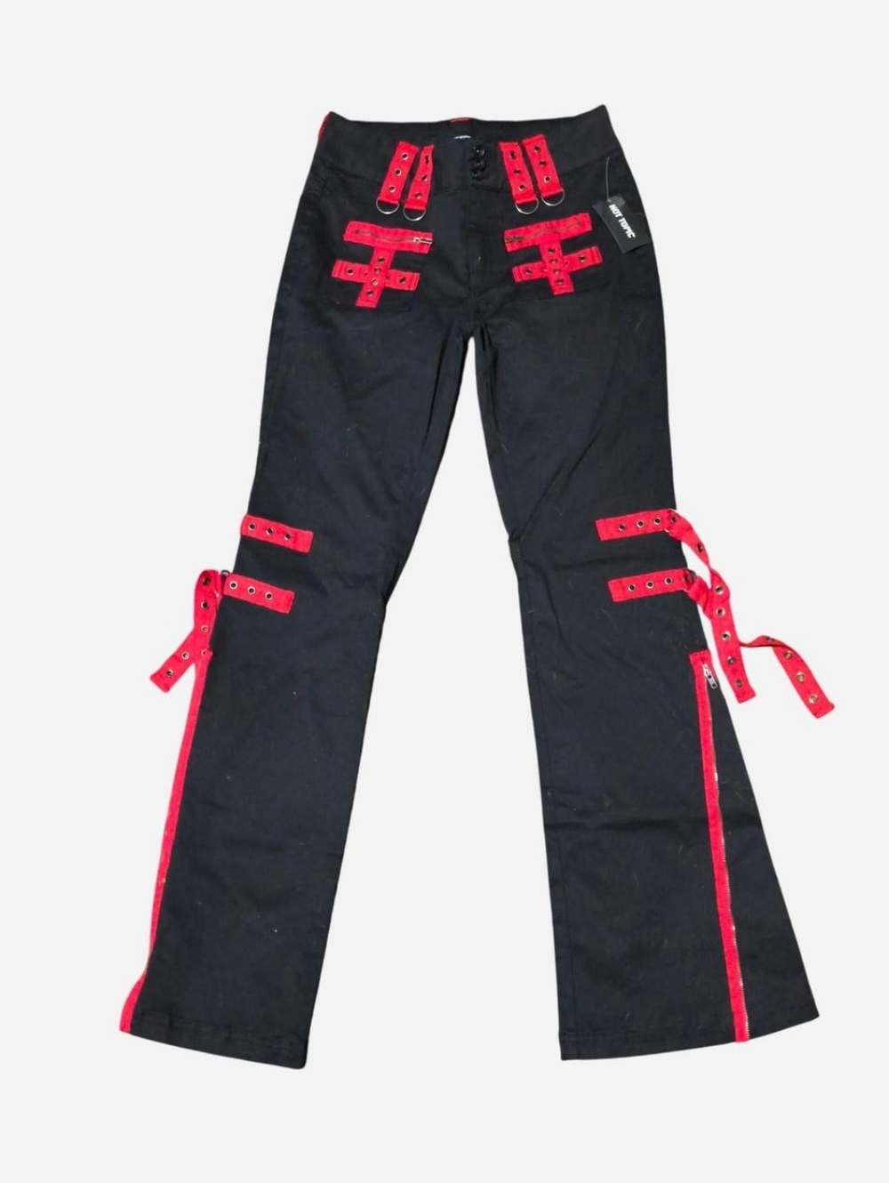 NWT Hot Topic Black & Red Low Rise Grommet Zipper Pants Size 5